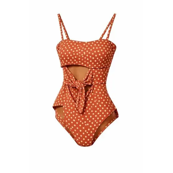 Aerie S/P Tie Front Cutout One Piece Swimsuit Polka Dot Full Coverage Resort - Picture 1 of 10
